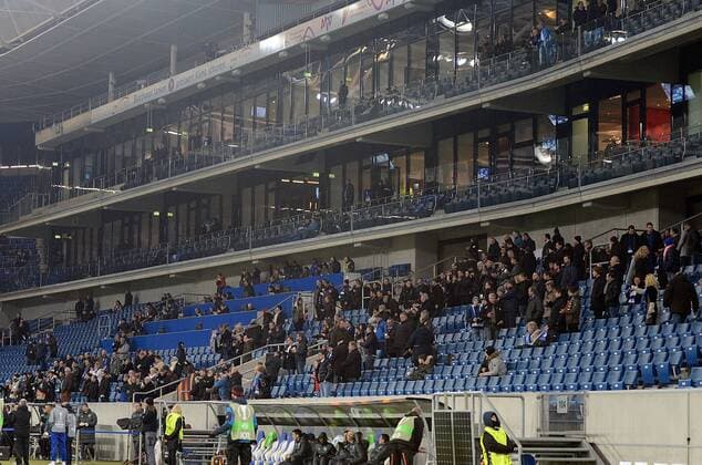 07.12.2017, xhbx, Fussball Europa League, TSG 1899 Hoffenheim - Rasgrad, emspor, v.l. Leere Tribüne Hoffenheim, Fans, Zuschauer Sinsheim