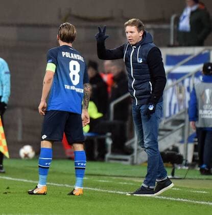 07.12.2017, xhbx, Fussball Europa League, TSG 1899 Hoffenheim - Rasgrad, emspor, v.l. Eugen Polanski (TSG 1899 Hoffenheim), Trainer Julian Nagelsmann (TSG 1899 Hoffenheim) Sinsheim