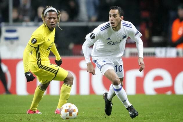 Fußball, EL, FC Kopenhagen - FC Sheriff Tiraspol FC Sheriffs Ziguy Badibanga og FC Kobenhavns Carlos Zeca, torsdag aften i Europa League-kampen i Parken i Kobenhavn. Polfoto_73211016  Copyright: JensxDresling