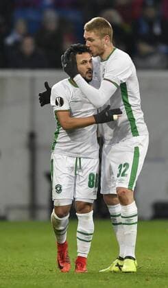 TOR zum 1:1 durch Wanderson PFC Ludogorets Razgrad Torjubel Gestik, Geste mit Igor Plastun PFC Ludogorets Razgrad (rechts) TSG 1899 Hoffenheim vs PFC Ludogorets Razgrad Europa League 07.12.2017 TSG 1899 Hoffenheim vs PFC Ludogorets Razgrad