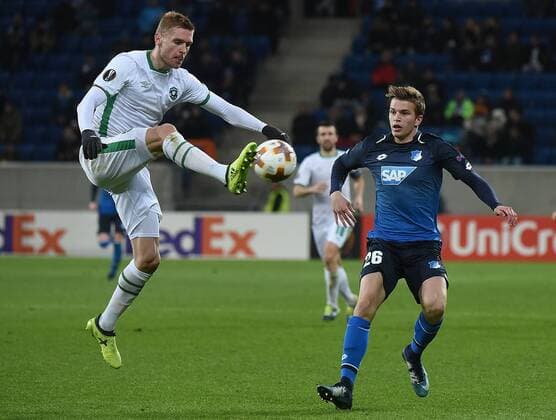 07.12.2017, xhbx, Fussball Europa League, TSG 1899 Hoffenheim - Rasgrad, emspor, v.l. Igor Plastun (Ludogorets Rasgrad), David Otto (TSG 1899 Hoffenheim) Sinsheim