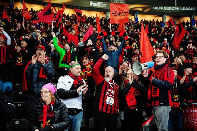 Fußball, EL, Hertha BSC - Östersunds FK 171207 Östersunds supportrar inför fotbollsmatchen i Europa League mellan Hertha Berlin och Östersund den 7 december 2017 i Berlin. Copyright: PETTERxARVIDSON BB171207PA023