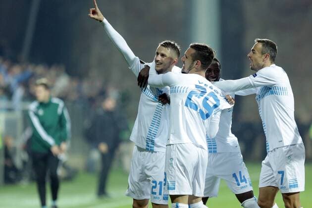 Fußball, EL, HNK Rijeka - AC Mailand UEFA Rijeka vs Milan - Rijeka, Croatia 07.12.2017., Rijeka, Croatia - UEFA Europa league, group D, round 6., HNK Rijeka - AC Milan.Jakov Puljic celebration after goal.  NelxPavletic PIXSELL