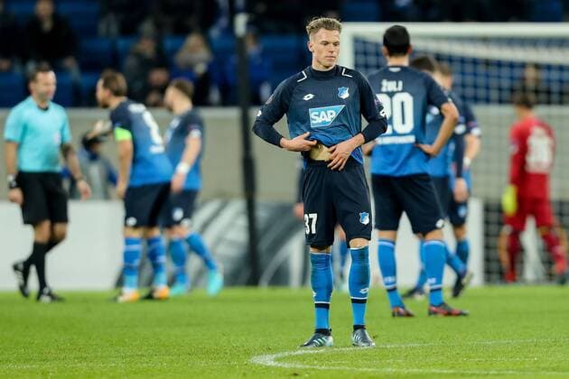 Sinsheim, Deutschland 07.12.2017, UEFA Europa League - 2017 18 Season, Gruppenphase - Gruppe C - 6. Spieltag, TSG 1899 Hoffenheim - PFC Ludogorets 1945 , Robin Hack (TSG) enttaeuscht, enttaeuschung ( DeFodi507