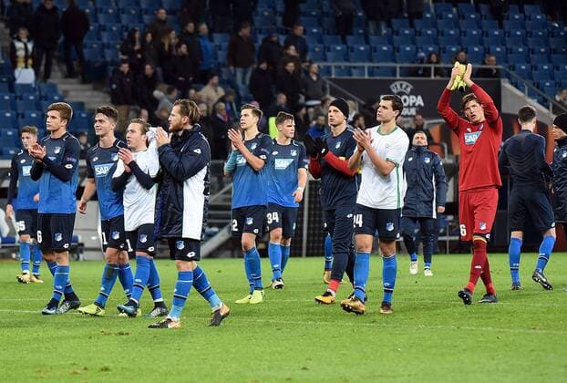 07.12.2017, xhbx, Fussball Europa League, TSG 1899 Hoffenheim - Rasgrad, emspor, v.l. Spieler von TSG 1899 Hoffenheim nach dem Abpfiff Sinsheim