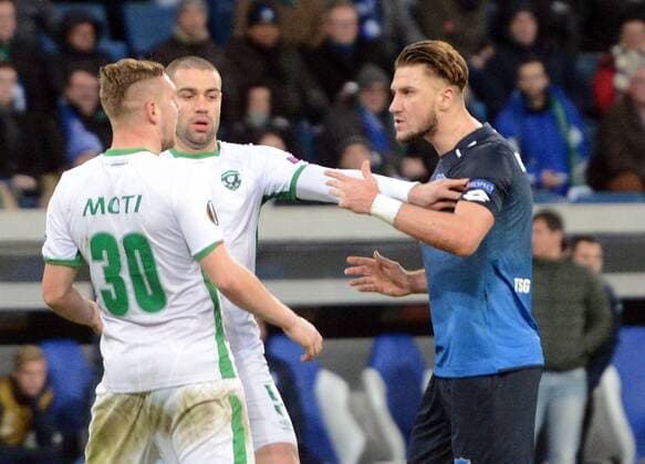 07.12.2017, xhbx, Fussball Europa League, TSG 1899 Hoffenheim - Rasgrad, emspor, v.l. Cosmin Moti (Ludogorets Rasgrad), Ermin Bicakcic (TSG 1899 Hoffenheim) Sinsheim