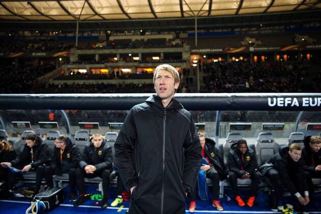 Fußball, EL, Hertha BSC - Östersunds FK 171207 Östersunds tränare Graham Potter under fotbollsmatchen i Europa League mellan Hertha Berlin och Östersund den 7 december 2017 i Berlin. Copyright: PETTERxARVIDSON BB171207PA048