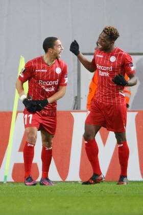 Essevee s Nill De Pauw celebrates after scoring during a soccer game between Belgian club SV Zulte Waregem and Italian club Societa Sportiva Lazio, the sixth and last match of the group stage (Group K) of the UEFA Europa League competition, Thursday 07 December 2017 in Waregem. KURTxDESPLENTER  x05215153x