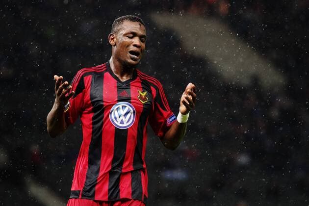 171207 Östersunds Salisu Abdullahi Gero deppar efter missad malchans under fotbollsmatchen i Europa League mellan Hertha Berlin och Östersund den 7 december 2017 i Berlin. Copyright: PETTERxARVIDSON BB171207PA064