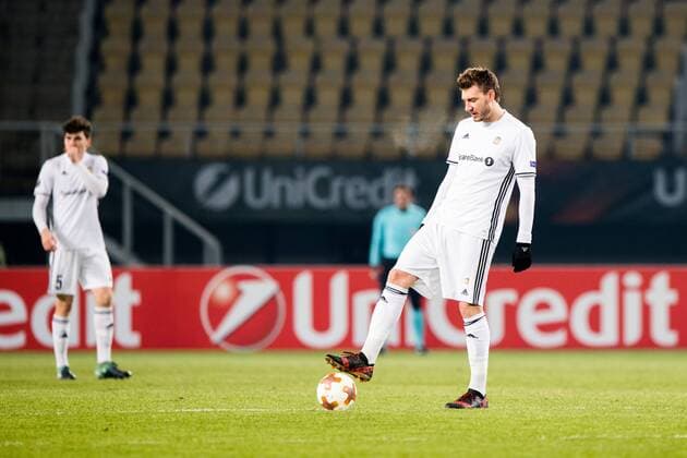 Fußball, EL, FK Vardar Skopje - Rosenborg Trondheim 171207 Nicklas Bendtner of Rosenborg looks dejected after Vardar scoring 1-0 during the Europa League match between FK Vardar and Rosenborg on December 7, 2017 in Skopje. Photo: Jon Olav Nesvold BILDBYRN kod JE 160096 Copyright: JONxOLAVxNESVOLD BB171207BB947