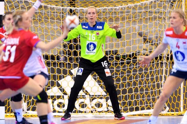 Handball, WM Damen, Tschechien - Norwegen 171207 Norges malvakt Katrine Lunde i matchen mellan Tjeckien och Norge under handbolls-VM den 7 december 2017 i Bietigheim Bissingen. Copyright: CARLxSANDIN BB171207CS103