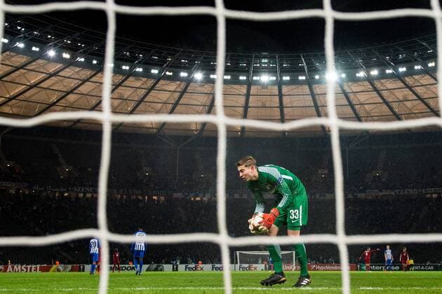 171207 Hertha Berlins malvakt Jonathan Klinsmann under fotbollsmatchen i Europa League mellan Hertha Berlin och Östersund den 7 december 2017 i Berlin. Copyright: PETTERxARVIDSON BB171207PA137