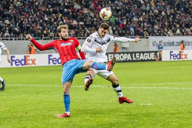 December 8, 2017: Mihai Balasa 4 (FCSB Bucharest) and Balint Vecsei 17 (FC Lugano) during the UEFA Europa League 2017-2018, Group Stage, Groupe G game between FCSB Bucharest (ROU) and FC Lugano (CHE) at National Arena Stadium, Bucharest, Romania ROU.  Copyright: xCronos CatalinxSoarex cronoscs8122017115021
