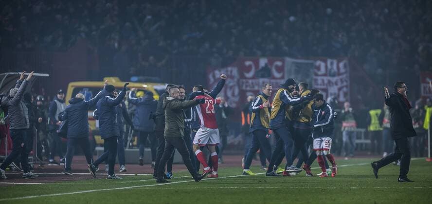 7th December 2017, Rajko Mitic Stadium, Belgrade, Serbia, UEFA Europa League football, Red Star Belgrade versus FC Cologne; Players from Red Star Belgrade celebrate the victory  ActionPlus11959855