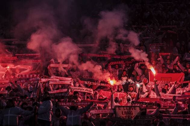 7th December 2017, Rajko Mitic Stadium, Belgrade, Serbia, UEFA Europa League football, Red Star Belgrade versus FC Cologne; Fans of FC Kaln light flares during the match  ActionPlus11959861