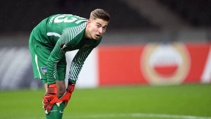 Berlin, Olympiastadion Berlin, Europa League, Hertha BSC gegen Östersunds FK Bild: Keeper Jonathan Klinsmann Fußball - Europa League - Hertha BSC - Östersunds FK