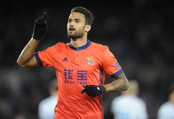 Partido de la Europa League entre la Real Sociedad y el Zenit. En la imagen, celebración de Willian José tras marcar. Europa League match between Real Sociedad and Zenit. In this picture, Willian José celebrates after scoring. 