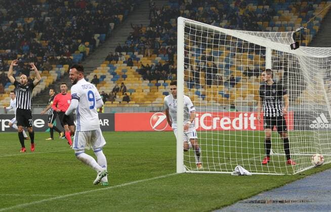 December 7, 2017 - Kiev, Ukraine - Dynamo s Junior Moraes celebrates with his teammates after scoring during the UEFA Europa League group stage football match between Dynamo Kyiv and FK Partizan in Kiev on December 7, 2017. Dinamo Kiev v Partizan - UEFA Europa League  - ZUMAn230 20171207_zaa_n230_595 Copyright: xSergiixKharchenkox