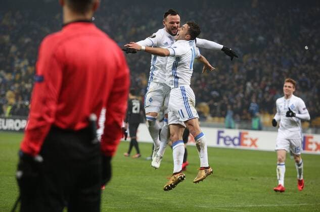 December 7, 2017 - Kiev, Ukraine - Dynamo s Mykola Morozyuk (C) reacts after scoring during the UEFA Europa League group stage football match between Dynamo Kyiv and FK Partizan in Kiev on December 7, 2017. Dinamo Kiev v Partizan - UEFA Europa League  - ZUMAn230 20171207_zaa_n230_600 Copyright: xSergiixKharchenkox
