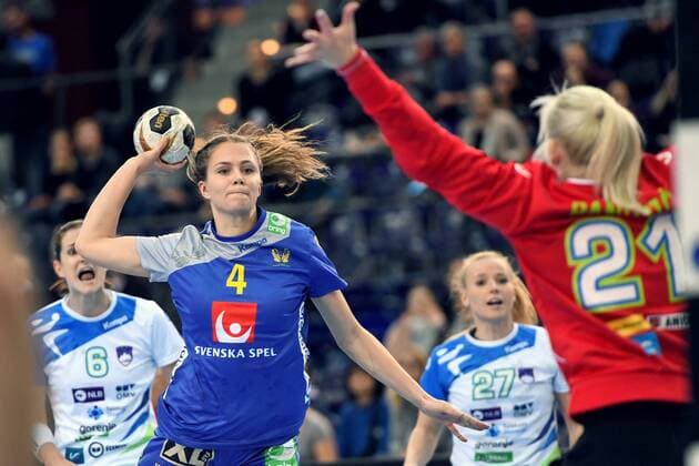 Handball, WM, Damen, Schweden - Slowenien 171210 Sveriges Olivia Mellegard under attondelsfinalen mellan Sverige och Slovenien under handbolls-VM den 10 december 2017 i Leipzig. Copyright: CARLxSANDIN BB171210CS051
