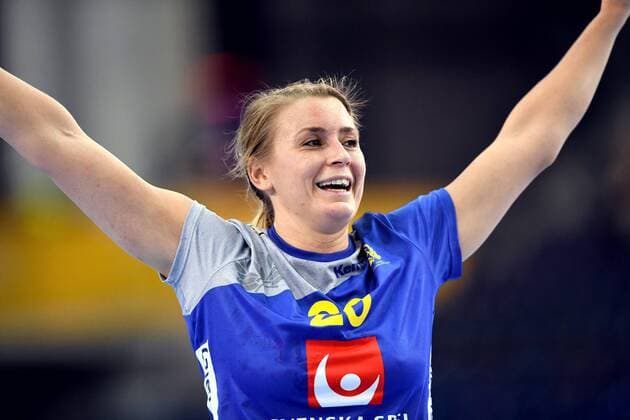 Handball, WM, Damen, Schweden - Slowenien 171210 Sveriges Isabelle Gullden jublar under attondelsfinalen mellan Sverige och Slovenien under handbolls-VM den 10 december 2017 i Leipzig. Copyright: CARLxSANDIN BB171210CS086
