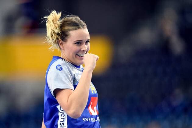 Handball, WM, Damen, Schweden - Slowenien 171210 Sveriges Johanna Westberg jublar under attondelsfinalen mellan Sverige och Slovenien under handbolls-VM den 10 december 2017 i Leipzig. Copyright: CARLxSANDIN BB171210CS092