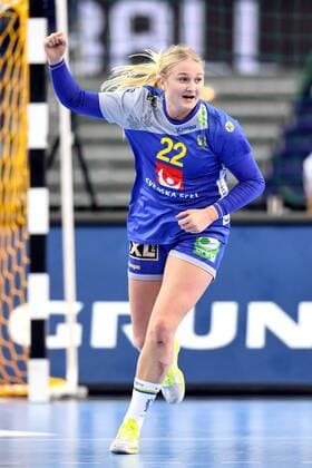 Handball, WM, Damen, Schweden - Slowenien 171210 Sveriges Hanna Blomstrand jublar under attondelsfinalen mellan Sverige och Slovenien under handbolls-VM den 10 december 2017 i Leipzig. Copyright: CARLxSANDIN BB171210CS096