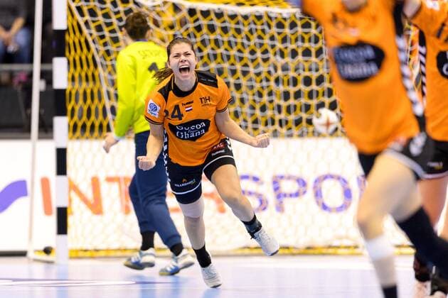 Handball, WM Damen, Niederlande - Tschechien 171213 Nederländernas Martine Smeets jublar i kvartsfinalen mellan Nederländerna och Tjeckien under handbolls-VM den 13 december 2017 i Magdeburg. Copyright: CARLxSANDIN BB171213CS020
