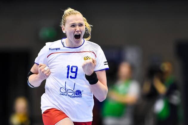 Handball, WM Damen, Norwegen - Russland 171213 Rysslands Kseniia Makeeva jublar i kvartsfinalen mellan Norge och Ryssland under handbolls-VM den 13 december 2017 i Magdeburg. Copyright: CARLxSANDIN BB171213CS045