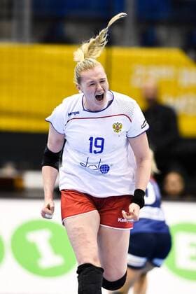 Handball, WM Damen, Norwegen - Russland 171213 Rysslands Kseniia Makeeva jublar i kvartsfinalen mellan Norge och Ryssland under handbolls-VM den 13 december 2017 i Magdeburg. Copyright: CARLxSANDIN BB171213CS060