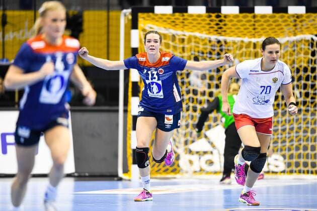 Handball, WM Damen, Norwegen - Russland 171213 Norges Kari Brattset jublar i kvartsfinalen mellan Norge och Ryssland under handbolls-VM den 13 december 2017 i Magdeburg. Copyright: CARLxSANDIN BB171213CS072