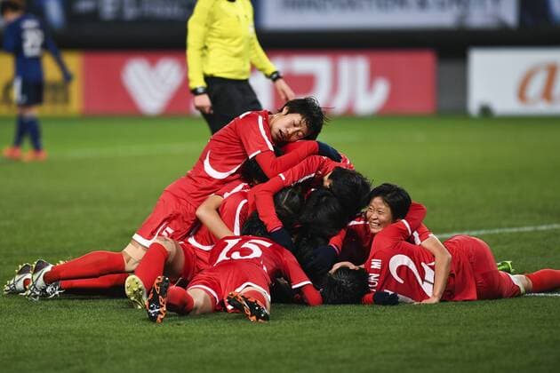 CHIBA, JAPAN - DECEMBER 15: Players of North Korea celebrate a point during the EAFF E-1 Women s Football Championship between Japan and North Korea at Fukuda Denshi Arena on December 15, 2017 in Chiba, Japan.  Copyright: xVCGx CFP111140896857 