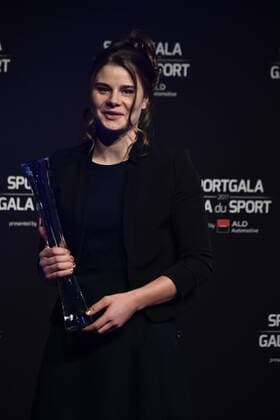 Cyclist Lotte Kopecky winner of most promising of the year, pictured during the gala evening for the man and woman of the year 2017 awards, Saturday 16 December 2017, in Brussels. ERICxLALMAND  x05234601x