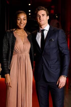 Belgian Nafissatou Nafi Thiam and Belgian Niels Pittomvils pictured during the gala evening for the man and woman of the year 2017 awards, Saturday 16 December 2017, in Brussels. POOLxPHILIPPExCROCHET  x05234593x