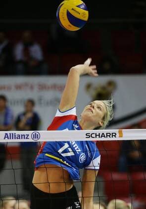 Stuttgart , Volleyball Bundesliga , Allianz MTV Stuttgart vs. Rote Raben Vilsbiburg , Paige Tapp ( Allianz )