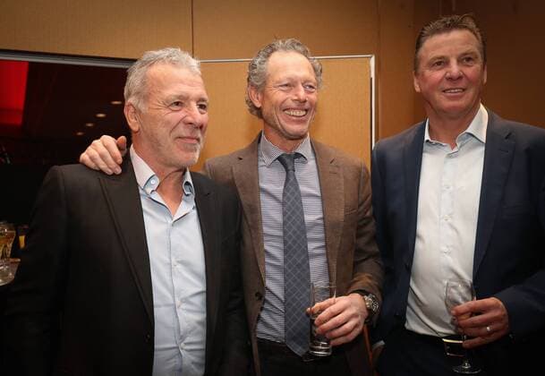 Eric Gerets, Former Club Brugge head coach Michel Preud homme and Jos Daerden pictured at the seventh edition of the Raymond Goethals award, for the coach who was the closest to Raymond Goethals, Monday 18 December 2017, in Genval. VIRGINIExLEFOUR  x05256514x