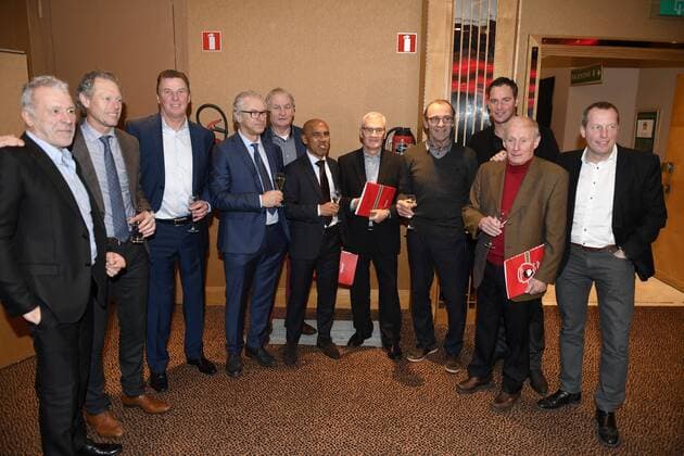 GENVAL, BELGIUM - DECEMBER 18 : ex players of standard Gerets Preud homme Daerden Van Der Smitten Tahamata Dolmans Piot Renard Semmeling et Venanzzi pictured FOOTBALL : Ceremonie remise du trophee Raymond Goethals - Charleroi - 17 12 2017 PhotoNews Panoramic 