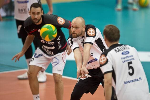 Florian Georg Ringseis 10, Sastamala, Olli Kunnari 13, Sastamala, Markus Kaurto 5, Sastamala during the Volleyball 2018 CEV Champions League Sastamala - VfB Friedrichshafen match 19. December 2017 in Vantaa, Finland.  Copyright: xTomixHänninenx NP24_00052874