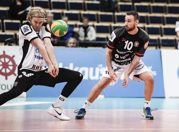 20171219, Vantaa, Finland 2018 CEV Volleyball Men s Champions League match Ford Store Levoranta Sastamala vs VfB Friedrichshafen Erik Sundberg and Florian Ringseis Jarno Kuusinen All Over Press  1.03762969