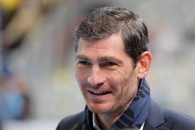 Henning Fritz (Experte, Sky TV, Fernsehen), Einzelbild, Aktion, Action, Porträt, Portrait, Freude, freundlich, fröhlich, strahlend, optimistisch, Handball, DKB Bundesliga, Rhein-Neckar Löwen - SG Flensburg-Handewitt,
