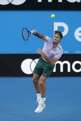 30th December 2017, Perth Arena, Perth, Australia; MasterCard Hopman Cup Tennis; Roger Federer of Team Switzerland serves to Yuchi Sugita of Team Japan Federer won 2-0  ActionPlus11966355