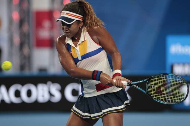 30th December 2017, Perth Arena, Perth, Australia; MasterCard Hopman Cup Tennis; Naomi Osaka of Team Japan plays a backhand shot against Belinda Bencic of Team Switzerland  ActionPlus11966447