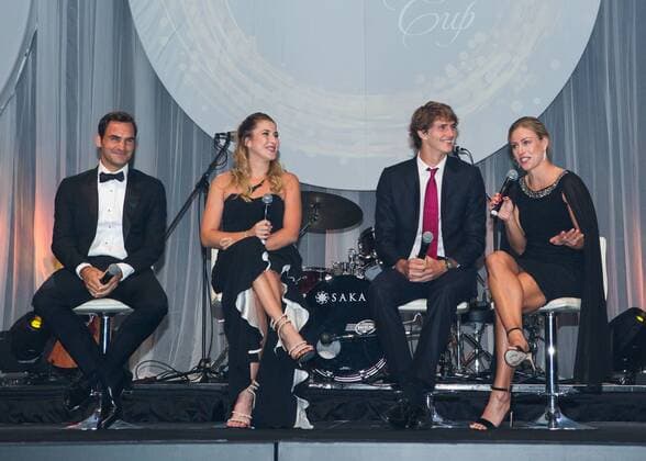 Tennis, Hopman Cup Neujahrsgala Hopman Cup Feature, L-R. ROGER FEDERER, BELINDA BENCIC, ALEXANDER ZVEREV, ANGELIQUE KERBER, New Years Eve Gala, Silvester Ball Tennis - Hopman Cup 2018 - ITF - Perth Arena - Perth - Western Australia - Australia - 31 December 2017. Â Copyright: xJuergenxHasenkopfx