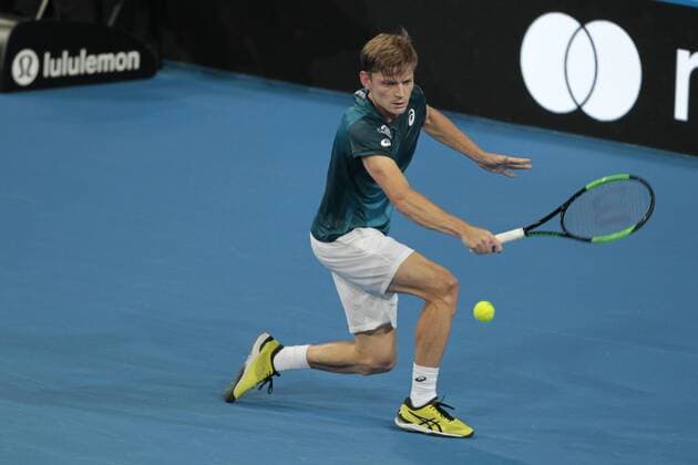 1st January 2018, Perth Arena, Perth, Australia; MasterCard Hopman Cup Tennis; David Goffin of Team Belgium plays a backhand shot against Alexander Zverev of Team Germany Goffin won in straight sets 2-0  ActionPlus11967138