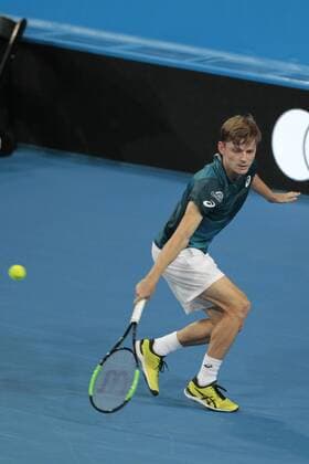 1st January 2018, Perth Arena, Perth, Australia; MasterCard Hopman Cup Tennis; David Goffin of Team Belgium plays a backhand shot against Alexander Zverev of Team Germany Goffin won in straight sets 2-0  ActionPlus11967139