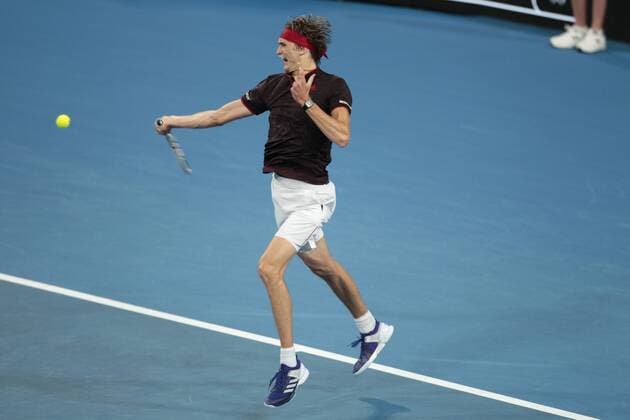 1st January 2018, Perth Arena, Perth, Australia; MasterCard Hopman Cup Tennis; Alexander Zverev of Team Germany plays a forehand shot against David Goffin of Team Belgium Goffin won in straight sets 2-0  ActionPlus11967150