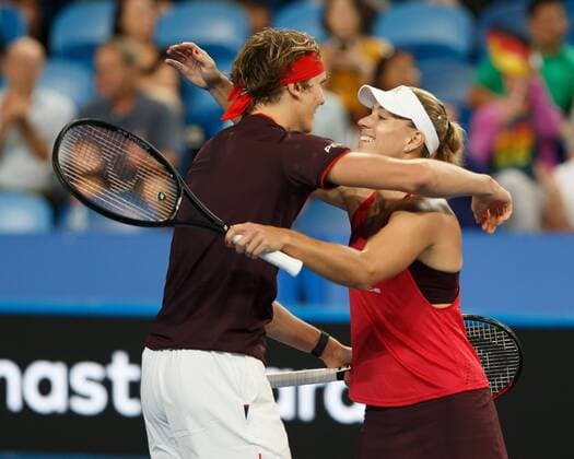 ANGELIQUE KERBER ALEXANDER ZVEREV jubeln nach ihrem Sieg, Jubel, Freude,Emotion, Mixed Doubles Tennis - Hopman Cup 2018 - ITF - Perth Arena - Perth - Western Australia - Australia - 1 January 2018. Copyright: xJuergenxHasenkopfx