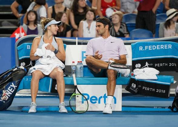 BELINDA BENCIC und ROGER FEDERER, Team SWITZERLAND Tennis - Hopman Cup 2018 - ITF - Perth Arena - Perth - Western Australia - Australia - 2 January 2018. Â Copyright: xJuergenxHasenkopfx
