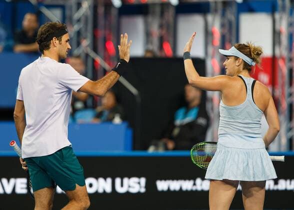 BELINDA BENCIC und ROGER FEDERER, Team SWITZERLAND Tennis - Hopman Cup 2018 - ITF - Perth Arena - Perth - Western Australia - Australia - 2 January 2018. Â Copyright: xJuergenxHasenkopfx