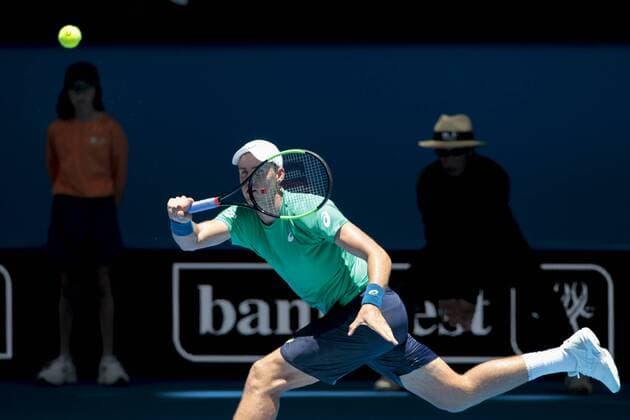 3rd January 2018, Perth Arena, Perth, Australia; MasterCard Hopman Cup Tennis; Vasek Pospisil of Team Canada plays a forehand shot against Alexander Zverev of Team Germany Zverev won 2-0  ActionPlus11967738